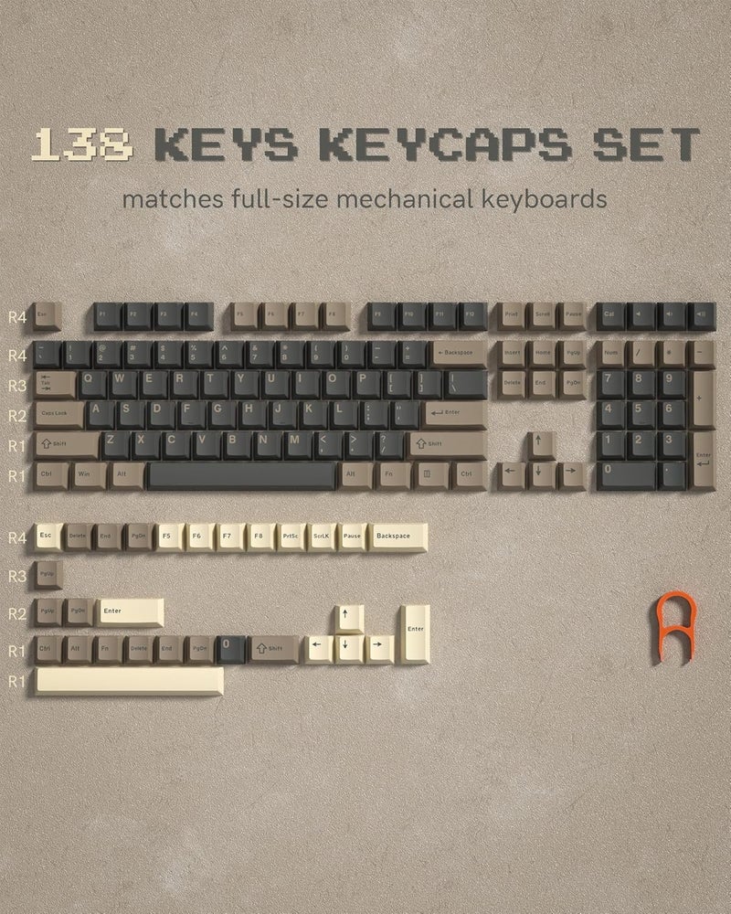 COSTOM Womier Double Shot PBT Keycaps Set 138 Keys, Cherry Profile Custom Keycaps 60 65 75 100 Percent for 61/64/68/84/87/100/104/108 Retro Gaming Mechanical Keyboard, Brown Gray - Image 2